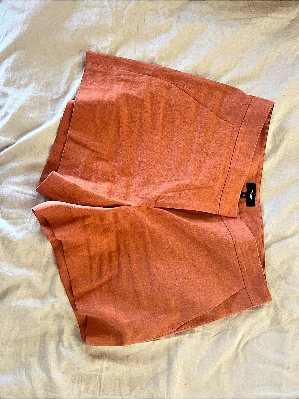 Theory Linen-Blend Pleated Shorts High Waist Shorts Orange Size 10